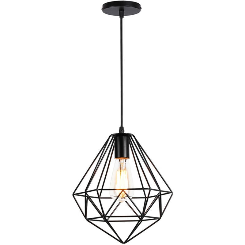 Norcks - Plafonnier Antique En Diamant 26CM Suspension Luminaire Moderne Lustre Vintage E27 Pour Loft, Bureau, Intérieur Noir