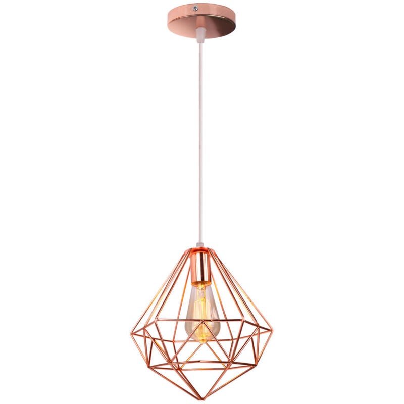 Norcks - Plafonnier Antique En Diamant 26CM Suspension Luminaire Moderne Lustre Vintage E27 Pour Loft, Bureau, Intérieur Or Rose