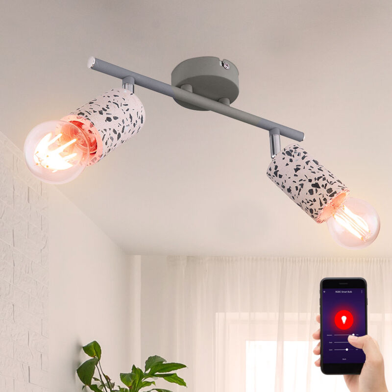 Plafonnier App Control Plafonnier à 2 lampes Spot de plafond, avec spots mobiles aspect pierre terrazzo, LED RVB 8,5W 806Lm, L 30 cm
