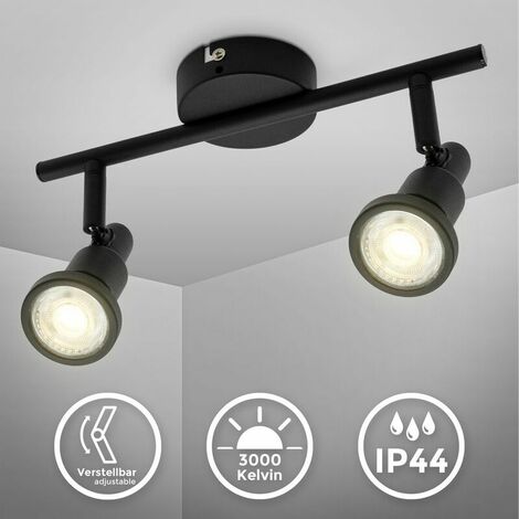 Plafonnier Applique LED orientable 2 spots I 2 ampoules 5W 400lm GU10 incl. I IP44 I Plafonnier lampe salle de bain