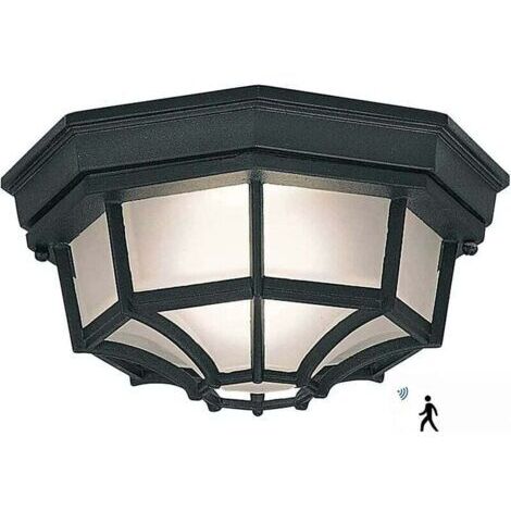Plafonnier/applique murale LED 12 W pour extérieur avec détecteur de mouvement, design classique métal/verre, noir, éclairage extérieur, plafonnier, éclairage extérieur, blanc