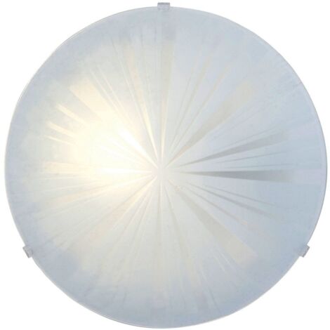 Plafonnier, Applique Murale, Plafonnier En Acier, Couleur : Blanc, Verre : Blanc Satiné Motif Rayons, Douille : E27