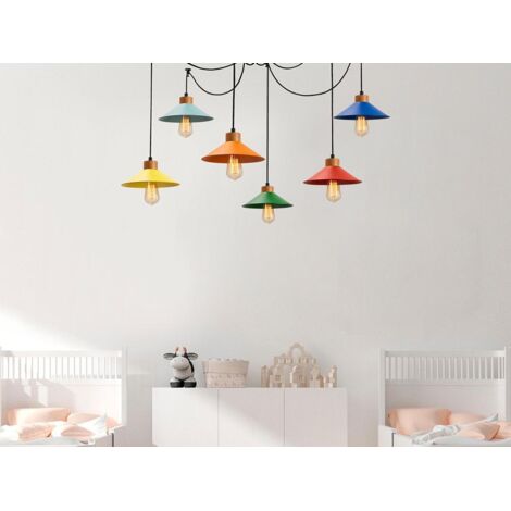 Plafonnier araignée 6 lampes Prismol Bois Naturel et Métal Multicolore