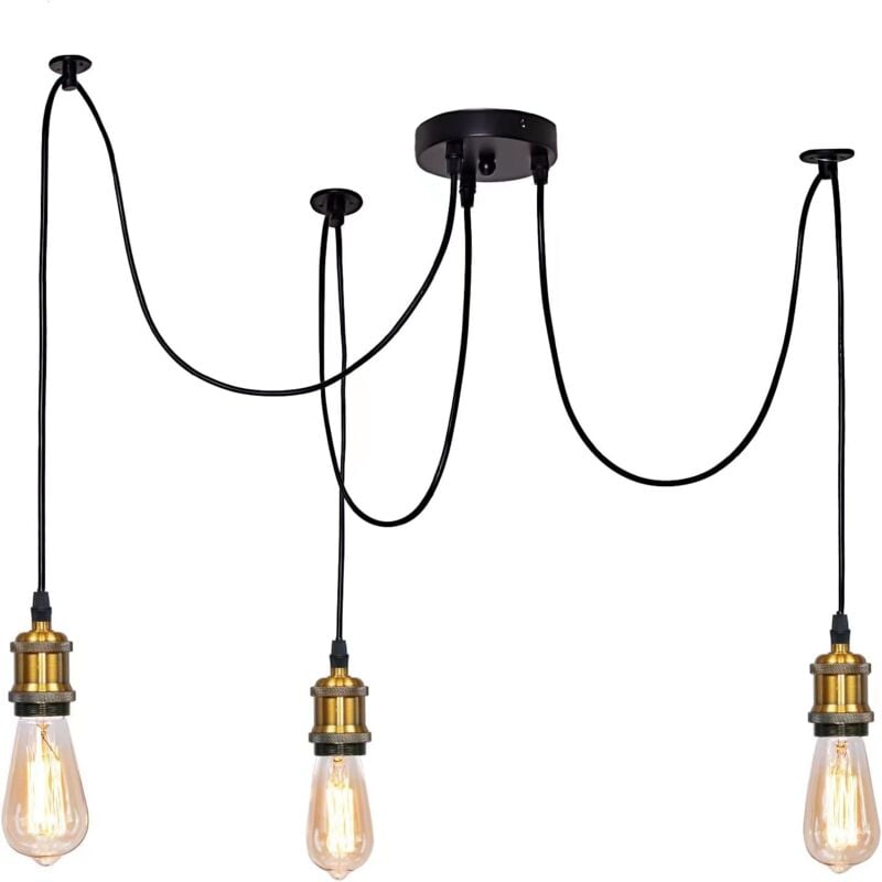 Plafonnier Araignée E27 Suspension,3 Têtes Suspension Lampe Plafonnier industriel avec Câble Réglable pour Cuisine Salle à Manger [Classe énergétique