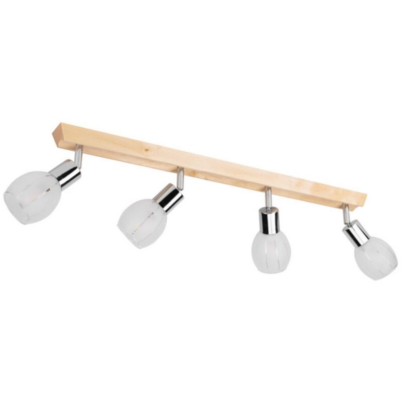 Plafonnier Arcadio, Bois, Métal, Tissu, Marron, Blanc, 6x78x18 cm