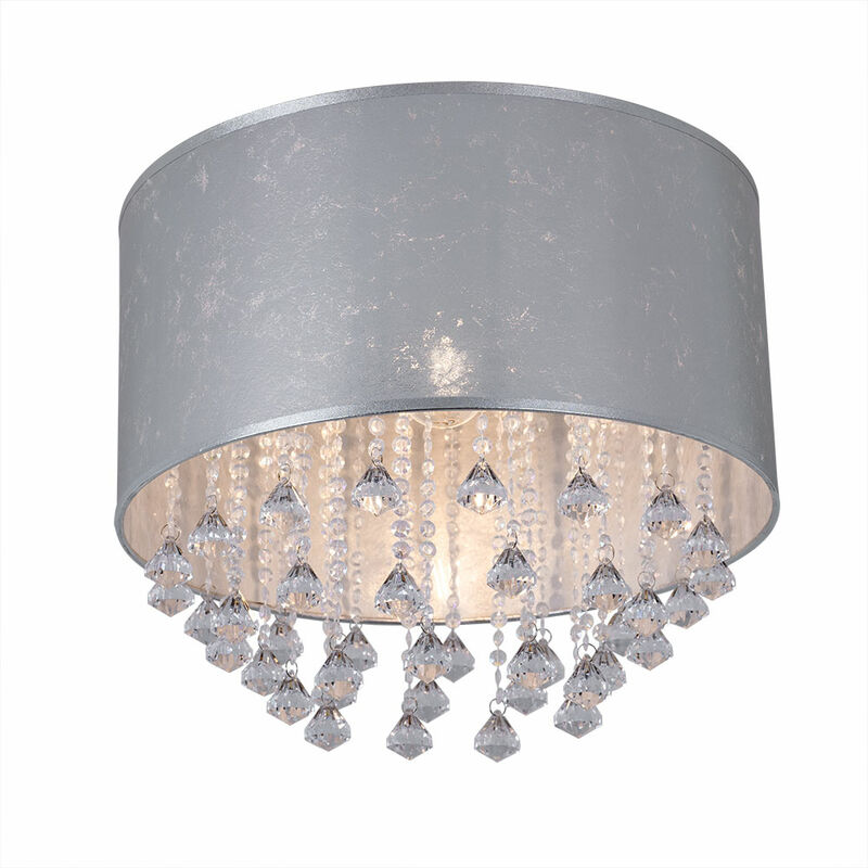 Etc-shop - Plafonnier argent lampe de salon plafonnier salle à manger, textile en optique feuille d'argent avec cristaux, 1x E27, DxH 40 x 38 cm
