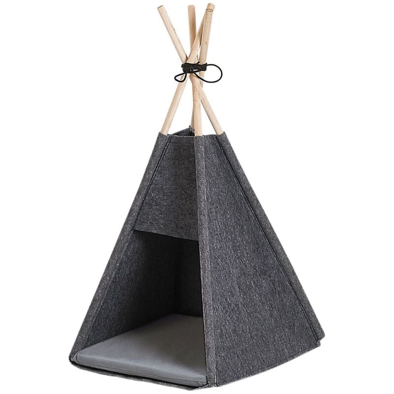 Beliani - Niche pour Chat en Forme de Tente Tipi en Feutre Gris Foncé Cachette Parfaite pour votre Animal Très Confortable et Décoratif