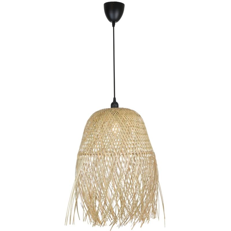 Plafonnier artisanal en osier avec franges, E27 Ø39 cm