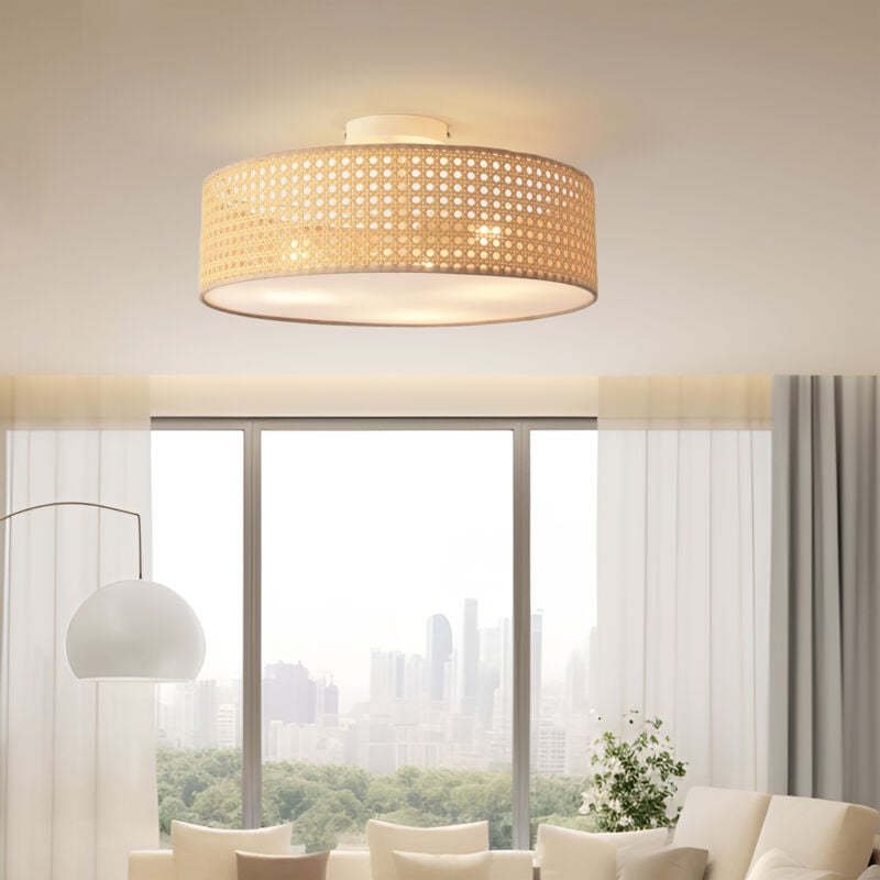 Plafonnier Ascot 3 x E27 blanc aspect rotin Lux.pro