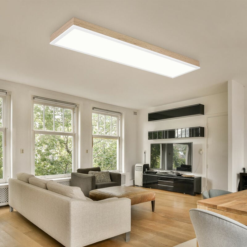 Globo Lighting - Plafonnier aspect bois lampe de salon plafonnier moderne dimmable led télécommande cct veilleuse, aluminium, 1x led 24W 1500lm