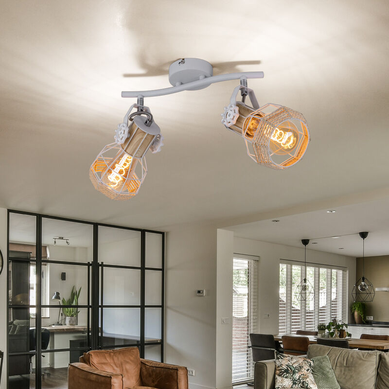 Globo - Plafonnier aspect bois spot spot plafonnier orientable blanc, métal, 2x douilles E27, LxlxH 29,6x23x19 cm