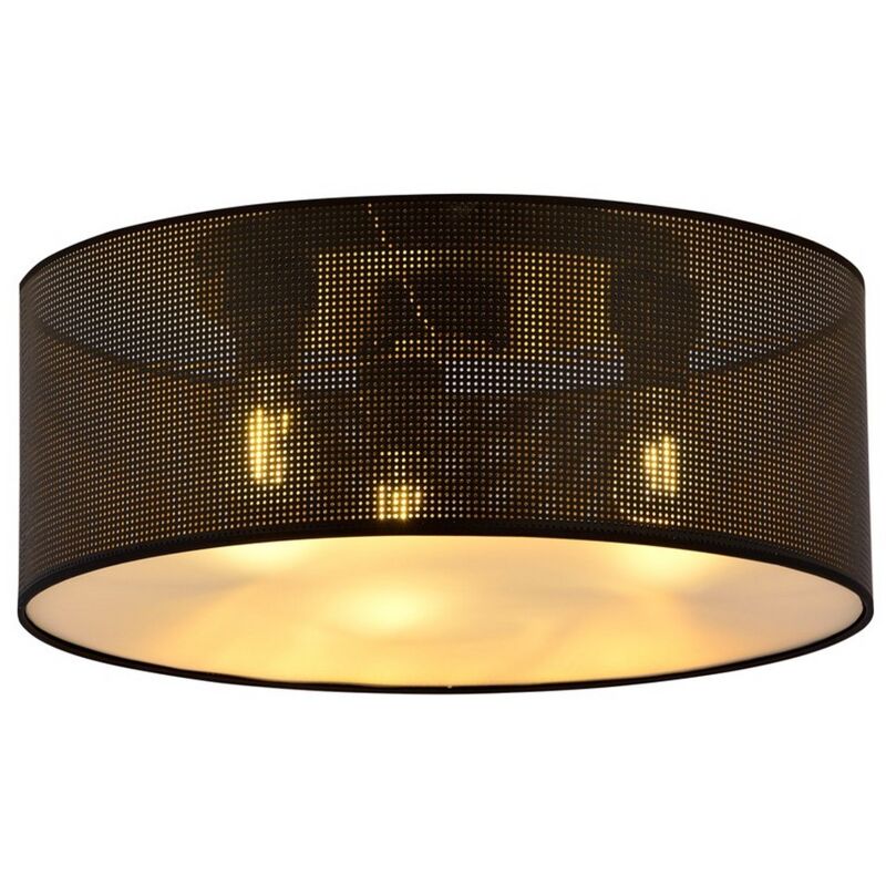 Plafonnier Aston, Acier peint par poudrage, Tissu, Noir, Or, 50x20x50 cm