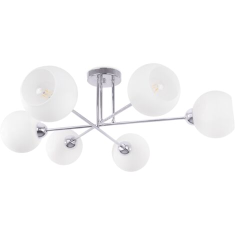 PLAFONNIER ASTURIA CHROME 6 ABAT-JOUR BLANC PLAT E27