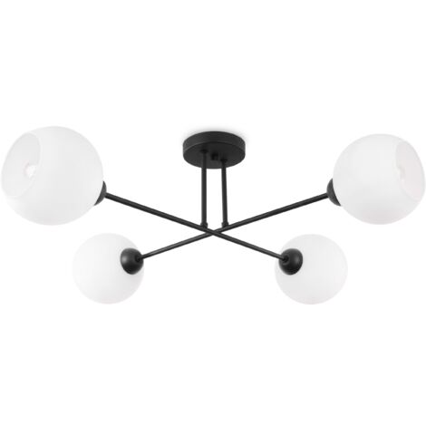 PLAFONNIER ASTURIA NOIR 4 ABAT-JOUR BLANC PLAT E27