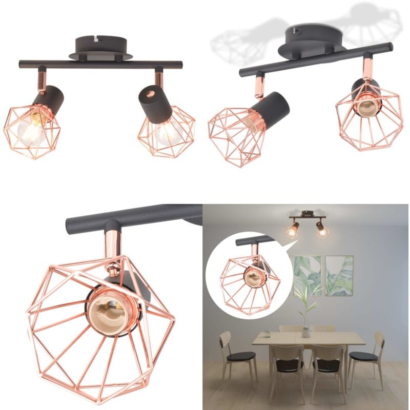 Plafonnier avec 2 projecteurs E14 Noir et cuivre - plafonnier - plafonniers - Home & Living - Noir