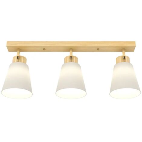 Plafonnier avec 3 points d'éclairage orientables à 90° et douilles E27, coloris bois