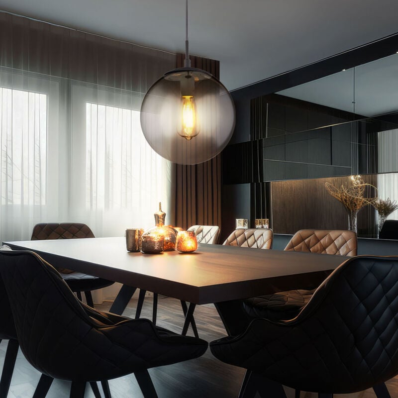 Plafonnier avec boule de verre lampe de table à manger lampe de salon suspension boule de verre fumé, 1x E27, IP20, DMxH 25x120cm, chambre à coucher