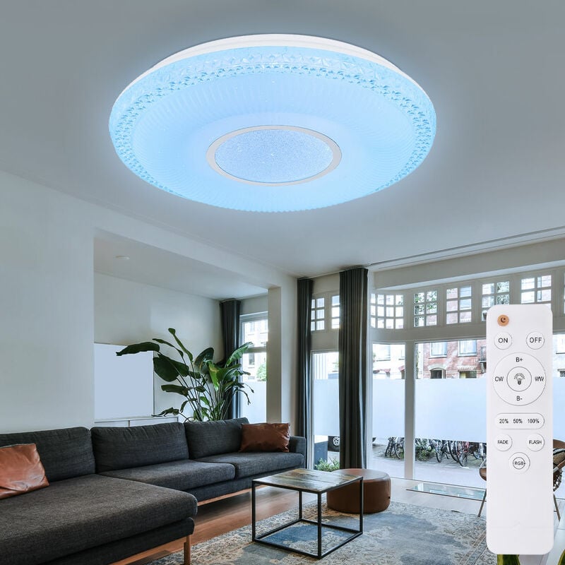 Globo - Plafonnier avec effet étoile plafonnier dimmable blanc lampe dimmable avec télécommande, fonction lumière du jour changement de couleur, 1x