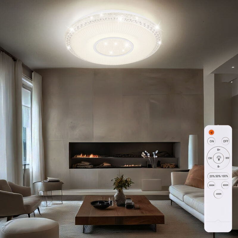 Plafonnier avec effet étoile plafonnier dimmable lampe blanche dimmable avec télécommande, fonction lumière du jour, 1x led 40W 2140Lm 3000-6000K, 50