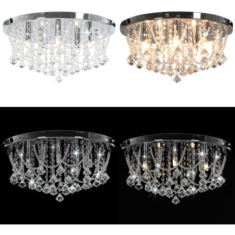 Vidaxl - Plafonnier avec perles de cristal Argenté Rond 4 ampoules G9 - Luminaire Suspendu - Plafonnier Moderne - Luminaire Salle à Manger - Lustre