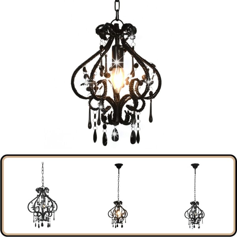 Plafonnier avec perles Noir Rond E14 - Luminaire Suspendu - Lampadaire - Plafond - Décoration Intérieure - Luminaire Moderne