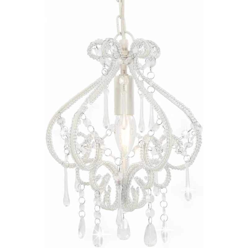 Plafonnier avec Perles Rond Lampe Suspendue Lustre Luminaire Eclairage Intérieur Salon Salle de Séjour Chambre à Coucher Maison Blanc