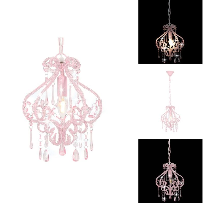 Vidaxl - Plafonnier avec perles Rose Rond E14 - Luminaire Suspendu - Lampadaire - Plafond Rose - Luminaire Moderne - Décoration Intérieure