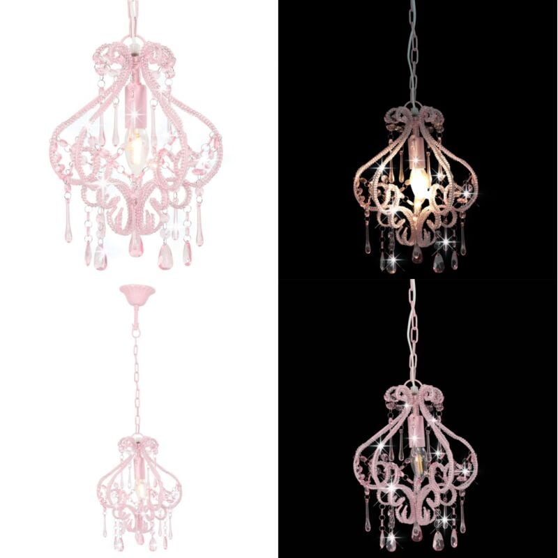 Vidaxl - Plafonnier avec perles Rose Rond E14 - Luminaire Suspendu - Lampadaire - Plafond Rose - Luminaire Moderne - Décoration Intérieure - Home &