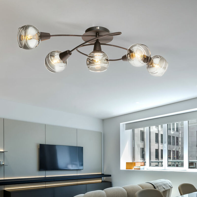 Plafonnier avec spot en verre sphère bronze fumé plafonniers boules de verre table à manger led, métal, 5x 4W 196lm 3000K, LxlxH 62,4 x 37,1 x 21,1 cm