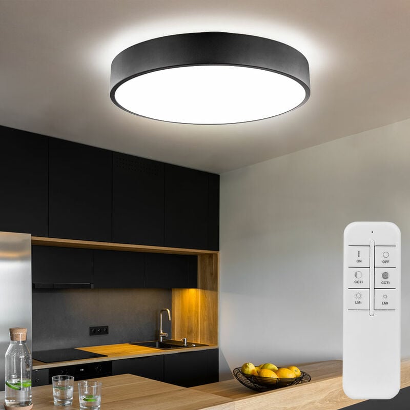 Plafonnier avec télécommande Plafonnier dimmable Plafond lumière du jour, cct, noir, 1x led 24W 1350Lm, d 40 cm