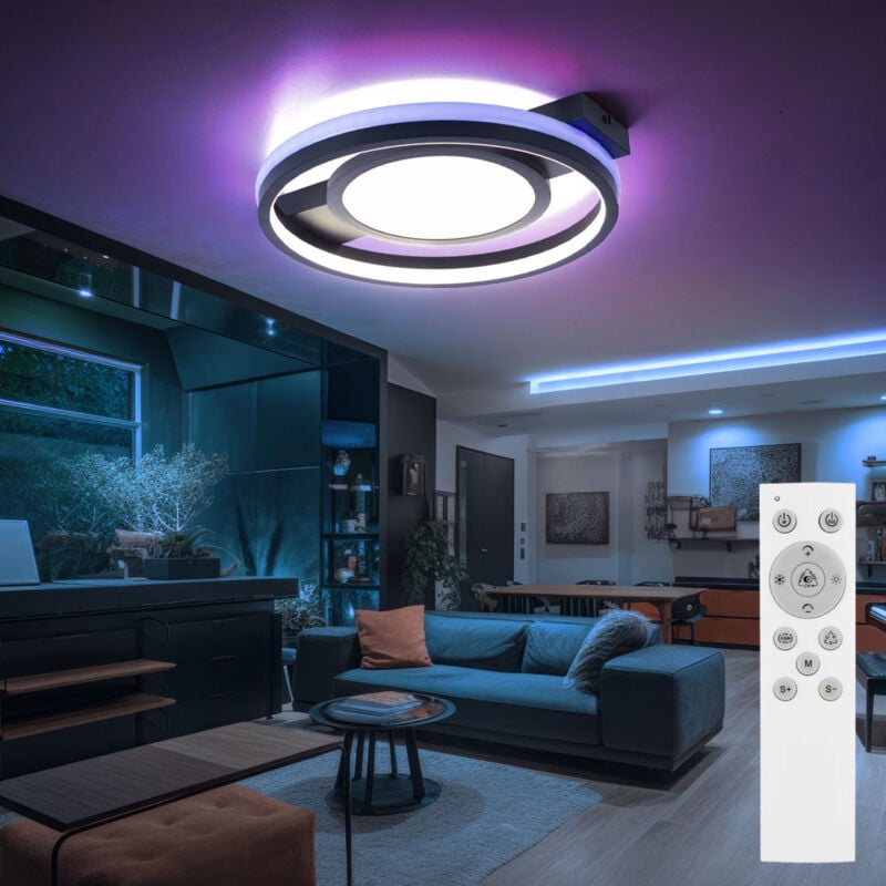 Plafonnier avec télécommande Plafonnier, lampe lumière du jour dimmable, rond, changement de couleur cct rgb, led 40W 1200Lm, LxPxH 43x40x6,8 cm