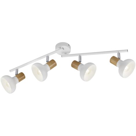 Plafonnier barre 4 spots blanc/bois RL Latika E14 10W
