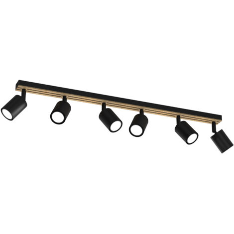 Plafonnier barre 6 spots noir/bois GU10 Terra Luminex