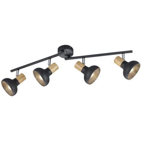 Plafonnier barre LATIKA noir/bois clair 4 spots E14