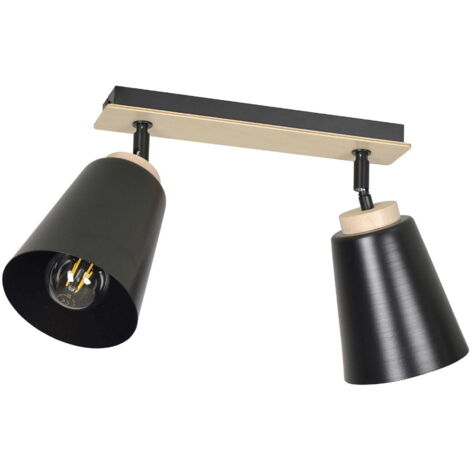 Plafonnier barre spots Emibig Atlas noir bois 2xE27