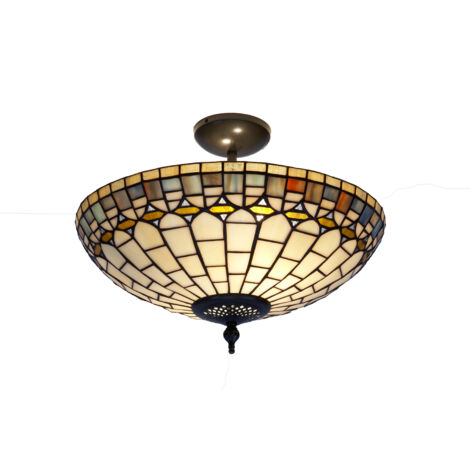 Plafonnier bas avec abat-jour Tiffany, lumière indirecte diamètre 40cm Série Quarz