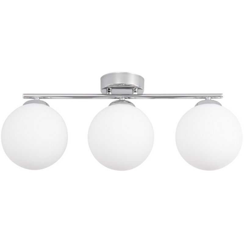 Plafonnier Beda, Métal, Verre, Argent, Blanc, 15x54x21,5 cm