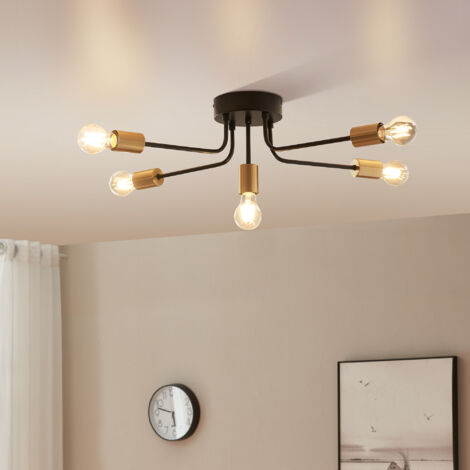 Plafonnier Benfleet 5 x E27 noir / couleur laiton lux.pro