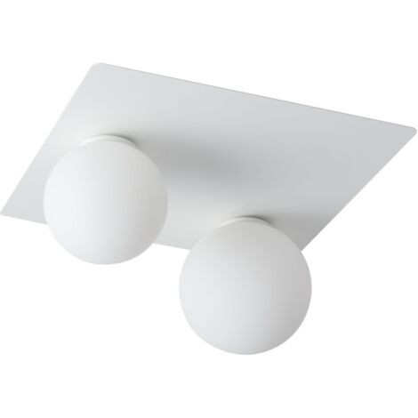 Plafonnier blanc carré 2 globes verre G9 Argon Sigma