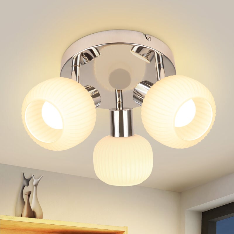 Gbly - Plafonnier Blanc Rond 3 Spots de Plafond - Plafonnier 3 Ampoules Spot d'intérieur Abat-Jour en Verre Lampe de Couloir Morden E14 Spot Vintage