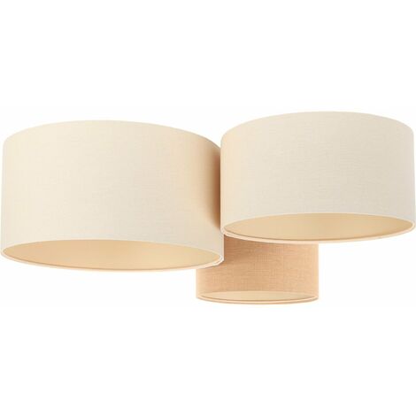 Plafonnier Boho 080-039 - Extérieur en mélange de jute et lin a dominante beige clair et foncé, intérieur beige crème
