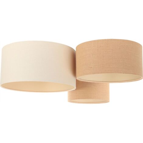 Plafonnier Boho 080-041 - Extérieur en mélange de jute et lin a dominante beige foncé et clair, intérieur beige crème