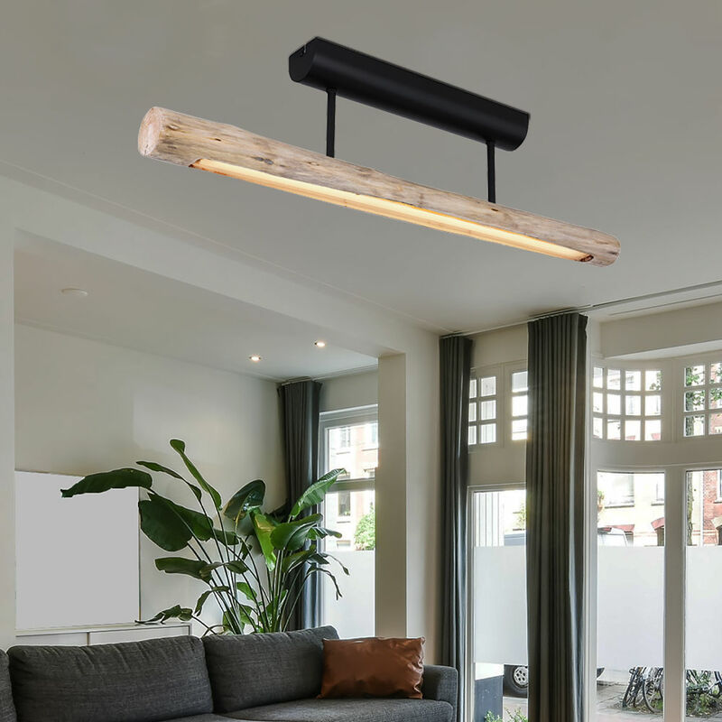 Globo - Plafonnier bois lampes en bois plafond suspendu plafonnier poutre en bois marron naturel, métal noir, 1x led 15W 1062Lm 3000K, LxPxH 80x7x20cm