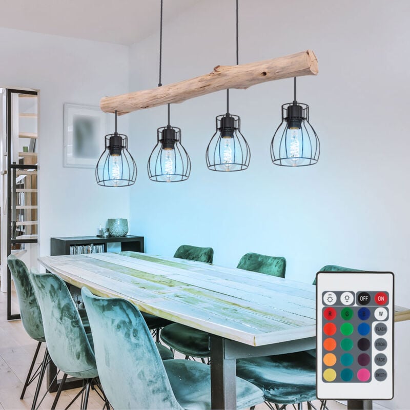 Plafonnier poutre en bois télécommande lampe suspendue pendule dimmable dans un ensemble comprenant des ampoules led rvb