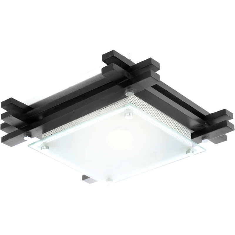 Etc-shop - Plafonnier bois verre satiné salon chambre éclairage design spots anguleux