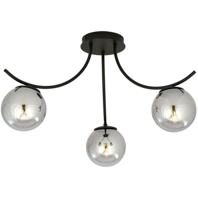 Plafonnier Boston, Acier peint par poudrage, Verre, Noir, Gris, 70x37x65 cm