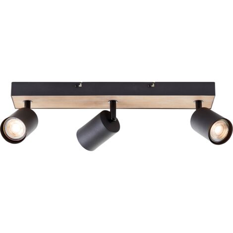 Plafonnier brillant Jello Wood spot bar, orientable, 15x42x8 cm, GU10, 345lm, 3000K, métal/bois