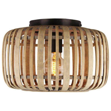 Plafonnier Brilliant Woodrow 32cm marron clair, métal/bambou, 1x A60, , 60W