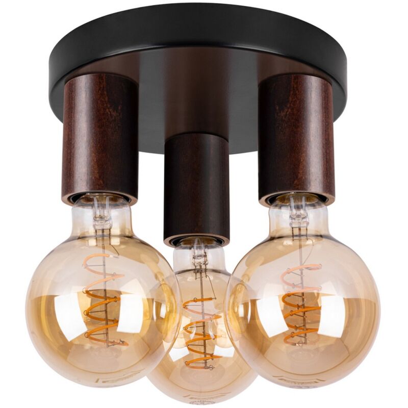 Plafonnier Bruno, Bois, Métal, Marron, Noir, 20x20x10 cm