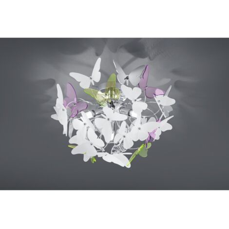 Plafonnier Butterfly 3xG9 Chrome Papillons Multicolores Ø45 cm Trio Lighting